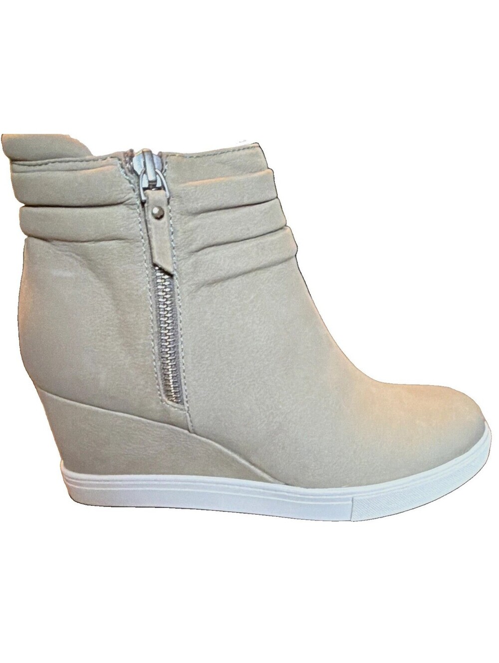Linea Paolo Frieda-L Women’s 7.5M Gray Leather Wedge Ankle Boots Zip Round Toe